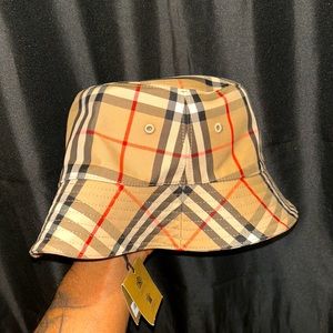 Burberry hat, medium, brown,red, black.